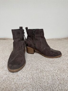Rowen Brown Suede Ankle Boots with Stacked Heel